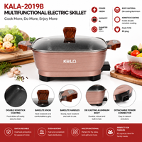 Poêle électrique multifonctionnelle 8L et marmite électrique avec couvercle en verre, revêtement antiadhésif, sonde chauffante amovible
