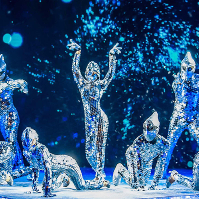 Earthradius Sequins Mirror Costume Stilt Walker LED Robot Costume DJ Party Performance Show Dance Party Costume Red Gold (Red LED, XL