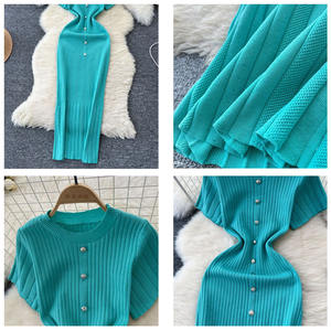 Vestido de punto informal para mujer, suéter de cuello redondo de manga corta de verano con un solo pecho para fiestas - Product Image 3