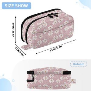 Estuche Escolar de Poliéster de 2 Capas con Estampado Personalizado de Flores de Margarita para Niñas, Estuche para Lápices con Cierre y Bolsillo de PVC - Product Image 4