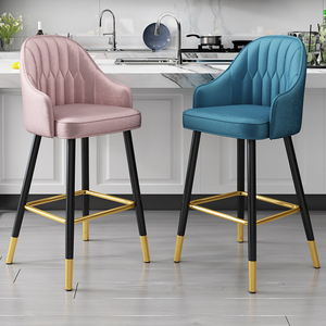 Chaises <span class=keywords><strong>de</strong></span> <span class=keywords><strong>bar</strong></span> dorées nordiques à dossier haut, meubles <span class=keywords><strong>de</strong></span> maison modernes et luxueux, pivotantes, en métal, en velours, en cuir, tabourets <span class=keywords><strong>de</strong></span> <span class=keywords><strong>bar</strong></span> hauts pour la cuisine - Product Image 2