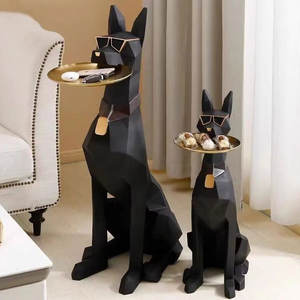 Decoración de Piso para Interiores del Hogar, Bandeja Geométrica Abstracta de Resina Dorada con Figura de Perro <span class=keywords><strong>Dobermann</strong></span>, Estatua de Resina, Adornos, Escultura - Product Image 4