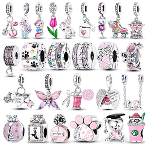 S925 logo bakır çiçek koku pembe parfüm şişesi Charms boncuk kolye Fit orijinal bileklik 925 bilezikler DIY takı hediye