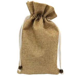 Bolsa de arpillera natural con impresión de logotipo personalizado, bolsa de yute con cordón, embalaje sólido para café y granos de cacao