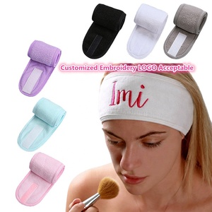 Diadema de algodón y poliéster para mujer con logo personalizado, varios tamaños y colores, para spa, con logo bordado, para lavarse la cara - Product Image 5