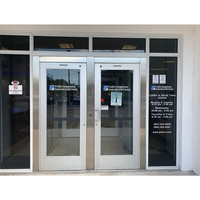 Porte de sortie battante double vitrage en aluminium avec barre anti-panique, matériel de sécurité, porte d'évacuation commerciale d'urgence pour hall de bureau
