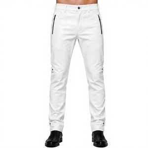Pantalones de Cuero Sintético PU Blanco de Alta Calidad para Hombre, Corte Ajustado, Estilo Motero, Casual, Hip Hop, Streetwear, con Múltiples Cremalleras - Product Image 1