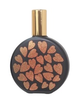 Décoration personnalisée en gros bouteille de parfum en verre de 50ml personnalisé noir mat pulvérisation avant feuille d'impression logo arrière paillettes feuille d'impression