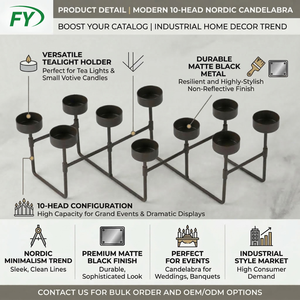 Support de bougies chauffe-plat pliable en métal géométrique moderne à 10 têtes pour centre de table de mariage - Vente en gros - Product Image 5