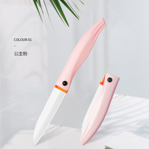 Tuyệt vời nhà máy bán buôn hộ gia đình xách tay kích thước nhỏ màu hồng sắc nét lưỡi gốm + PP gấp Pocket trái cây dao - Product Image 4