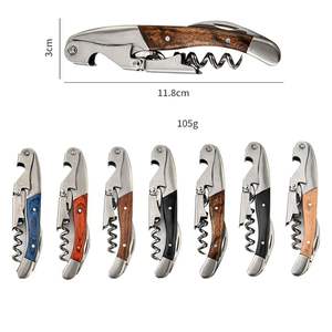 Wooden Handle Stainless Steel Waiter Corkscrew 3-in-1 Wine <b>Bottle</b> Opener & Foil <b>Cutter</b> Promotional Wedding Gift - Product Image 4