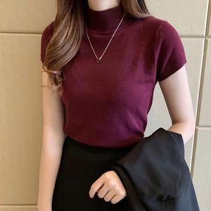 Women's New Arrival Half-High Neck Lightweight Short-Sleeve Knit <b>Sweater</b> Slim-Fit Top T-Shirt Fashion - Product Image 6