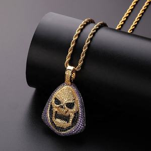 Nouveau collier pendentif <span class=keywords><strong>masque</strong></span> de crâne pavé de zircon plaqué or, couleurs violet, noir et <span class=keywords><strong>blanc</strong></span>, pour hommes et femmes, bijoux hip-hop <span class=keywords><strong>rappeur</strong></span> - Product Image 4