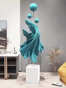 งานฝีมือเรซิ่นขนาดใหญ่ขายดี ตกแต่งบ้านและสำนักงานด้วยปลาต่อสู้สุดหรู พร้อมไฟประดับ - Product Image 3