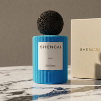 Flacon de parfum pour homme en verre vide de haute qualité, sur mesure, 50 ml, 100 ml, bleu circulaire, avec boîte