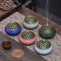 Brûleur d'encens en céramique céladon pour aromathérapie, support de plateau à charbon de bois, idéal pour la décoration intérieure