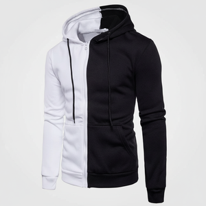 Sudadera con capucha de lana con cremallera en blanco y negro para hombre, elegante para actividades al aire libre ecológicas e informales y deportivas - Product Image 1