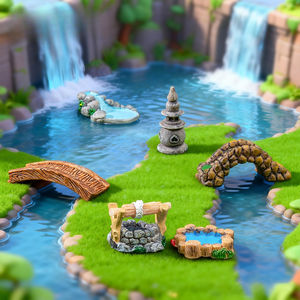 Ornements de scène en résine rétro antique pour micro-paysage, avec phare du Lac de l'Ouest, puits d'eau, petite fontaine et pont avec eau courante - Product Image 1