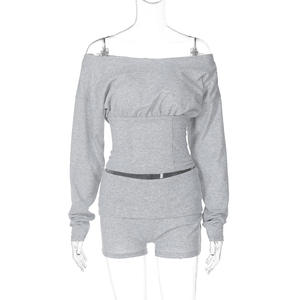 Dames Off Shoulder 2-delige Set - Lange Mouwen Kant-up Corset Top & Hoge Taille Shorts Dames Sets Dameskleding Sehe Fashion - Product Image 6
