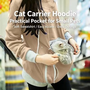 Sudadera con capucha personalizada para transportar mascotas para mujeres, estilo canguro extragrande con bolsillo frontal grande con cremallera para perros pequeños y gatos - Product Image 2