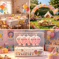 5-teiliges Set Rosa Ballonförmige Geburtstagskerzen mit 'Happy'-Aufdruck für Kinderkuchendekoration