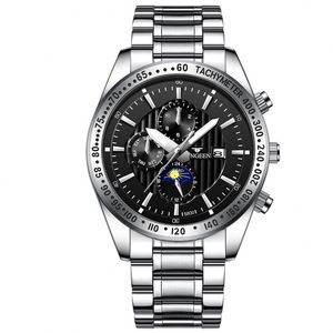 Relojes de Cuarzo de Lujo para Hombre, Creativos con Fase Lunar, Correa de Cuero y Acero Inoxidable, Negros, Elegantes, Delgados, Resistentes al Agua - Product Image 2