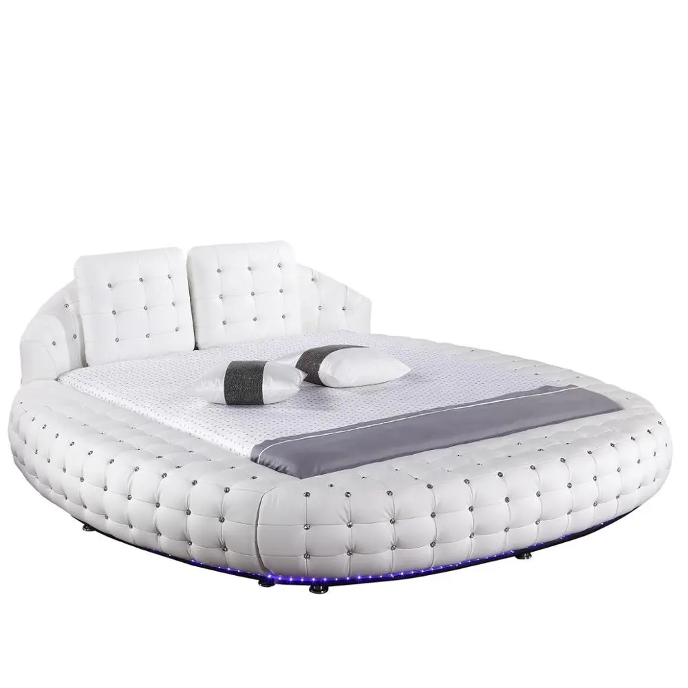 Conjuntos de cama de quarto em couro sintético, moderno, elegante, barato, com moldura redonda, design mais recente