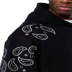 Sudadera con Capucha para Hombre con Pedrería, Logotipo de Cristal Personalizado, 100% Algodón, Invierno, Ecológica, Moda Urbana, OEM - Product Image 3