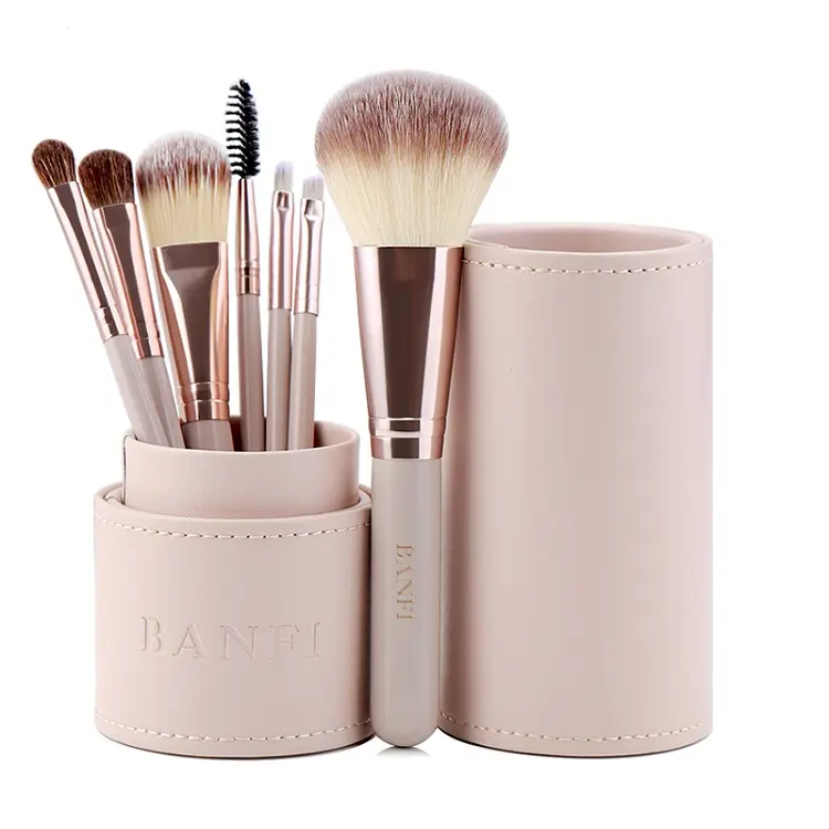 Banfi Makeup beauty tool popular make up brush sets with holder 7pcs wood handle eyebrow brush makeup brushes