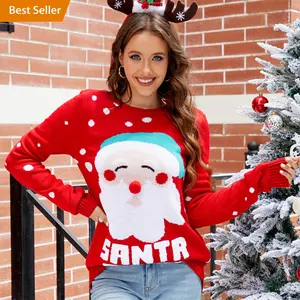 สเวตเตอร์ถักซานต้าสำหรับผู้หญิงเสื้อจั๊มเปอร์คริสต์มาสน่าเกลียดสำหรับฤดูหนาวออกแบบได้ตามต้องการ