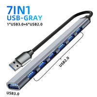 Hub USB-C universel mini 7 en 1 en aluminium avec 5 à 8 ports, charge haute vitesse et blindage tressé pour ordinateur portable, souris, clavier