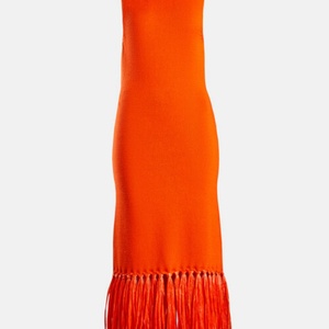 Robe longue de plage unie à taille haute, style printemps-été 2025, coupe ajustée, dos nu, avec pompons, pour femme - Product Image 5