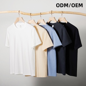 قميص رجالي مخصص 100% قطن، تي شيرت فاخر الجودة بياقة دائرية مضلعة، تي شيرت فضفاض بأكتاف منخفضة للرجال بأسلوب الشارع - Product Image 3