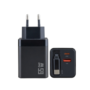 Chargeur mural rapide GaN 65W PD QC 3.0 multi-ports avec câble Type-C rétractable, <span class=keywords><strong>adaptateur</strong></span> de voyage pour tablette <span class=keywords><strong>Apple</strong></span> Android US EU UK AU - Product Image 2