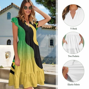 Estética Boho Beach Jamaica bandera estampado personalizado ecológico señora Casual vestido para mujer Sexy sublimación cintura vestido Idea de regalo - Product Image 4