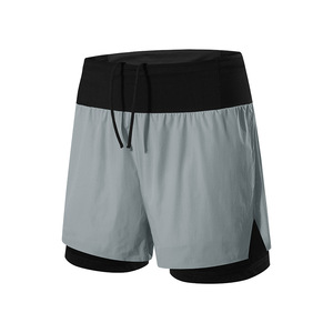 Shorts de course à pied sportifs pour hommes, taille haute, couleur unie, double couche, avec faux cordon de serrage, pour l'été, l'extérieur, le marathon, le fitness et le basketball - Product Image 6