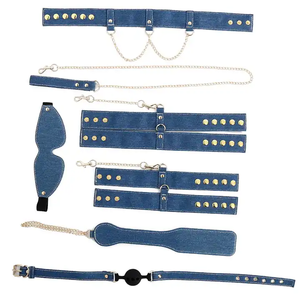 Nouveaux menottes de cow-girl BDSM, menottes en silicone, bouchon buccal en forme de boule, collier de cou, chaîne de chien, ensemble de claques pour les mains, jouets sexuels pour couple - Product Image 2