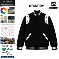 Blouson universitaire rétro personnalisé 380g épais, noir et blanc, style baseball, boutons-pression, streetwear homme, commande en gros