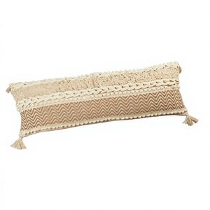 Bohemian Woven Oblong <b>Bolster</b> <b>Pillow</b> <b>Cover</b> with Tassel Geometric Pattern Linen Cotton Decorative Throw <b>Pillow</b> - Product Image 1