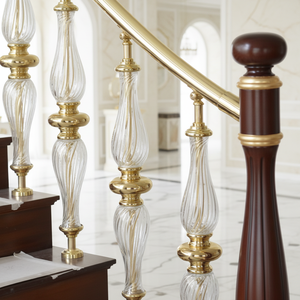 Balustrade d'escalier en verre de luxe, finition dorée, balustre décoratif en cristal et fer, balustrade d'escalier moderne pour intérieur - Product Image 4