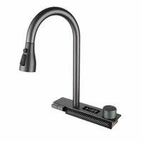 Keran Dapur Modern Stainless Steel Single-Pull Mode Double Bowl Sink Gun Grey Waterfall Faucet Deck Mounted