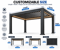 Pergola extérieure en aluminium à toit motorisé réglable avec lumières LED pour jardin, modèle Black Gazebo