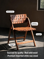 Chaise de salle à manger vintage en bois massif de style mid-century, tabouret pliant avec revêtement en cuir PU, durable et portable pour les petits meubles de maison