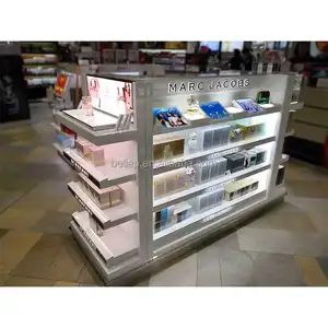 Lumières LED présentoir de vente au détail cosmétiques présentoir de maquillage en verre personnalisé présentoir autoportant gondole présentoirs de cosmétiques