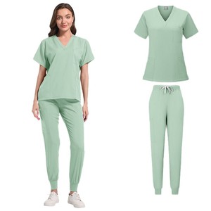 Women Scrub Set V-Neck Top And Pants Moisture Wicking Hospital Uniforms For Medical Spa Workwear Split Set S XXL - Product Image 5