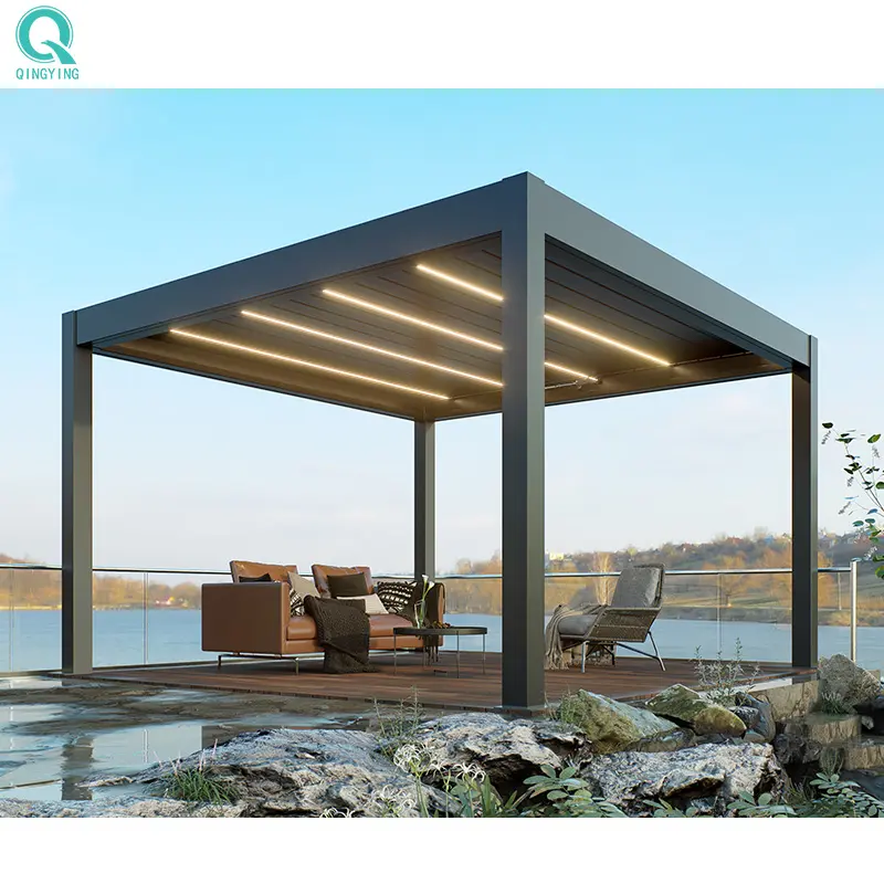 QINGYING kanopi atap keras teras luar ruangan mewah pergola atasan keras 3x4 gazebo