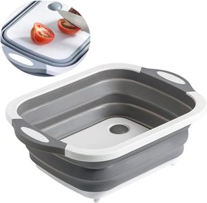 Trend 3 1 Multifunctional Collapsible Cutting Board Colander Vegetable Fruits <b>Sink</b> Storage Draining <b>Basket</b> Rectangle PP+TPR - Product Image 2