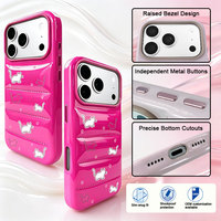 Casing HP PU Leather Motif Kucing Lucu, Model Puffy untuk iPhone 18 Pro Max, Anti Benturan Airbag, Bezel Terangkat, Potongan Presisi, Tombol Logam