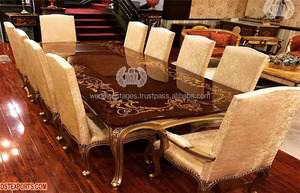 Juego de mesa de comedor tallada en oro de estilo italiano, conjunto de mesa de comedor de lujo tallado a mano, diseño de alto brillo - Product Image 5