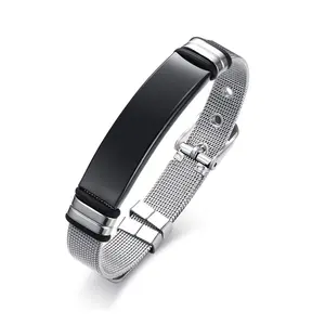 Atacado pulseiras de aço inoxidável estilo negócios pulseiras para homens pulseiras em branco da moda pulseira de malha com fivela de cinto